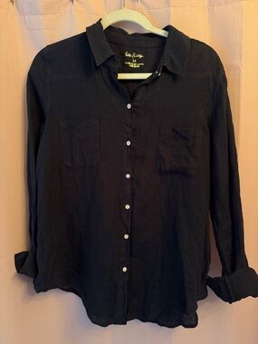 Lilly Pulitzer Black Button-Up Linen Shirt